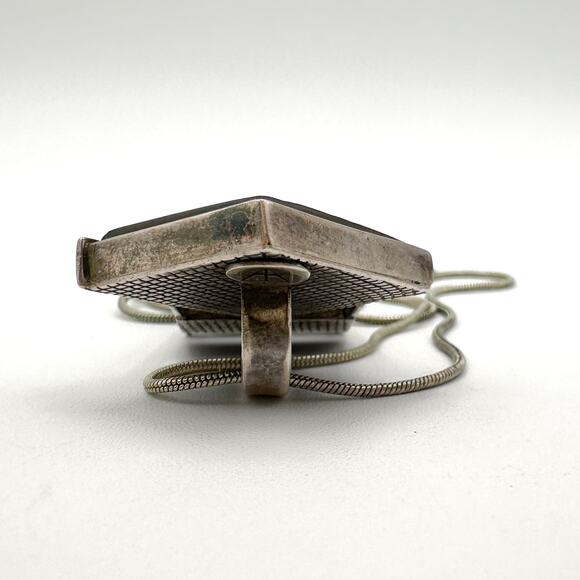 Ammolite Pendant Sterling Silver Necklace | Black Tourmaline? Black Pearl Signed - Picture 8 of 13